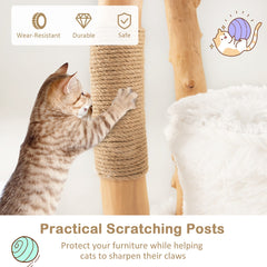 124 CM Tall Wooden Cat Tree with Jute Scratching Posts-White
