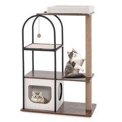 118 cm Tall Cat Tree Tower with Metal Frame-White