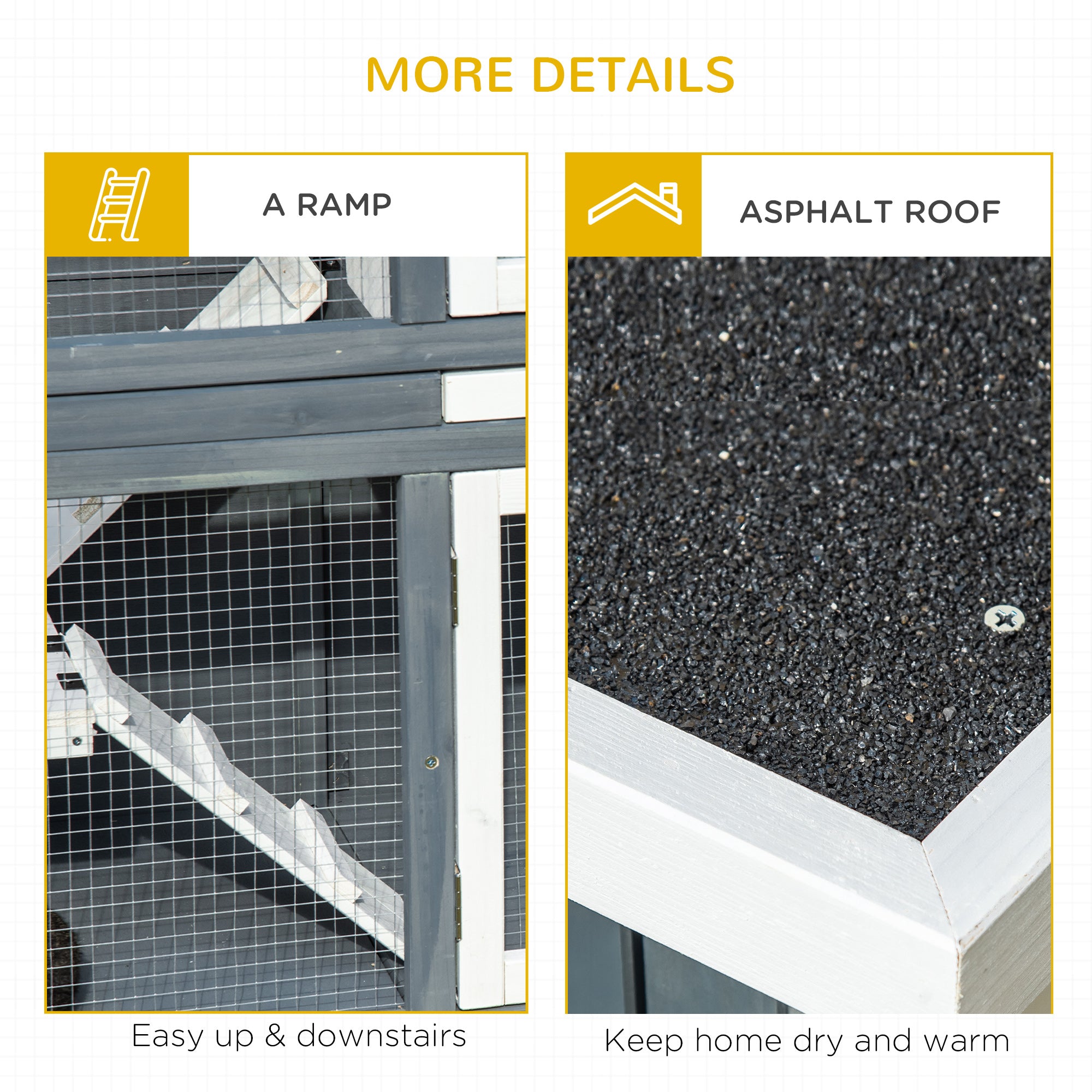 PawHut Rabbit Hutch Outdoor Guinea Pig Hutch 2 Tier Wooden Cage w/ Ramp, Divider, Openable Roof, 125 x 48 x 100cm - Grey