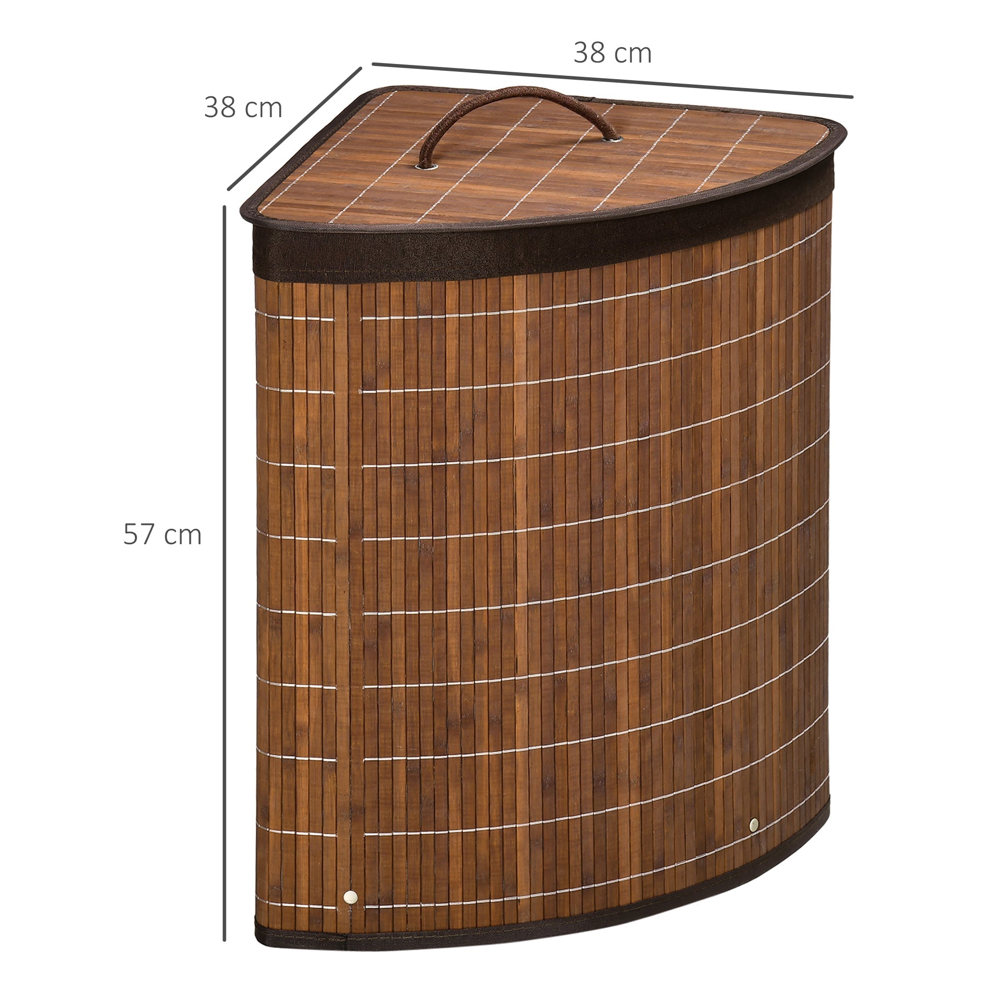 HOMCOM Bamboo Laundry Basket with Lid, 55 Litres Laundry Hamper with Removable Washable Lining, Corner Washing Baskets, 38 x 38 x 57cm, Brown