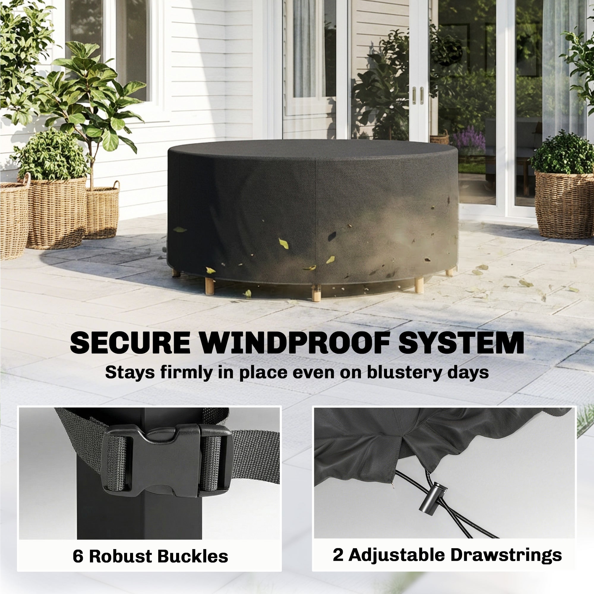 Outsunny Round Garden Furniture Cover, Waterproof Garden Table Cover, 420D Heavy Duty Oxford for Outdoor, Dia.214 x 70 cm, Black