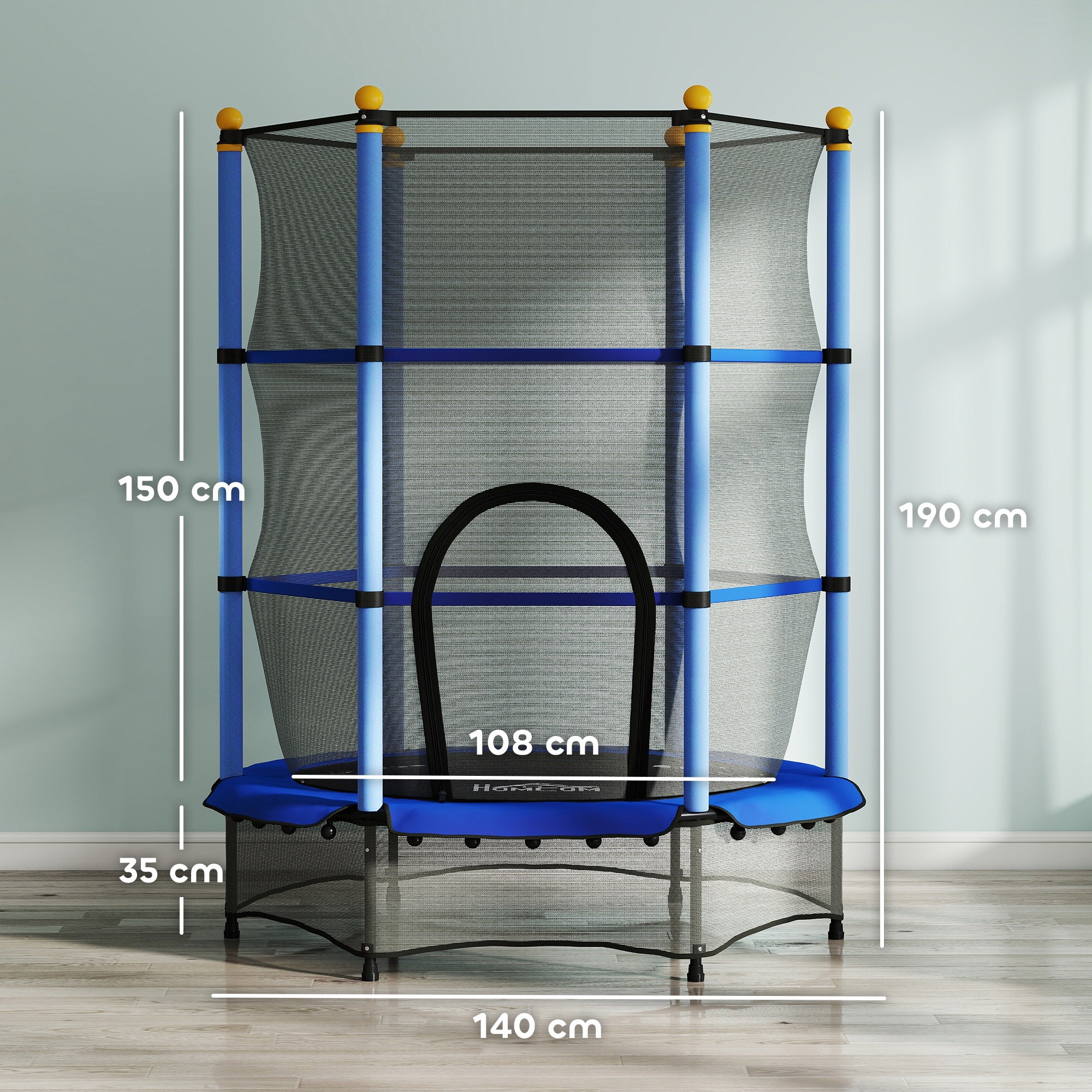 HOMCOM 4.6FT/55" Kids Trampoline with Safety Enclosure, Outdoor Indoor Use, for Ages 3-10 Years, Blue