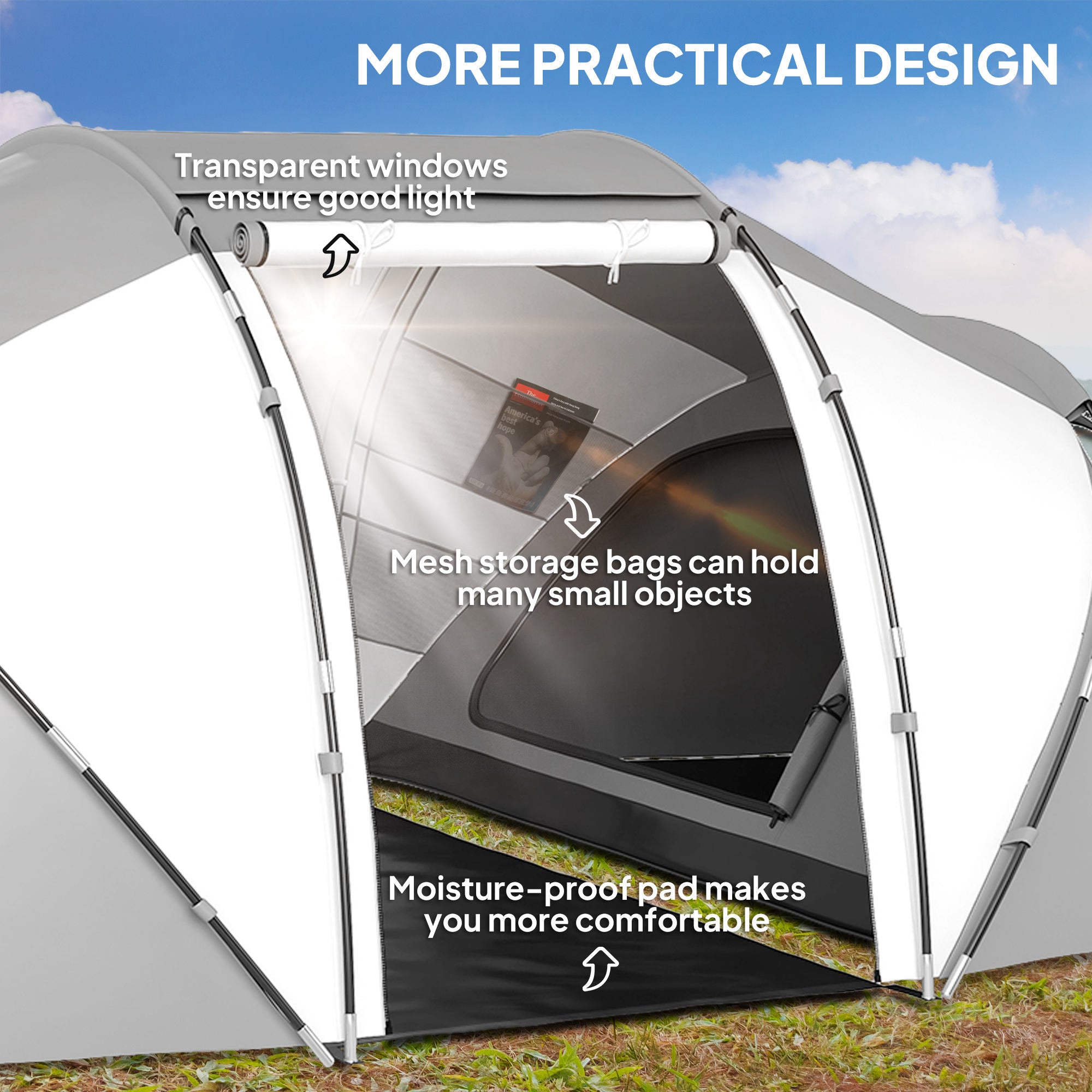 Outsunny 4-6 Man UV Protection Camping Tent - Charcoal Grey and White