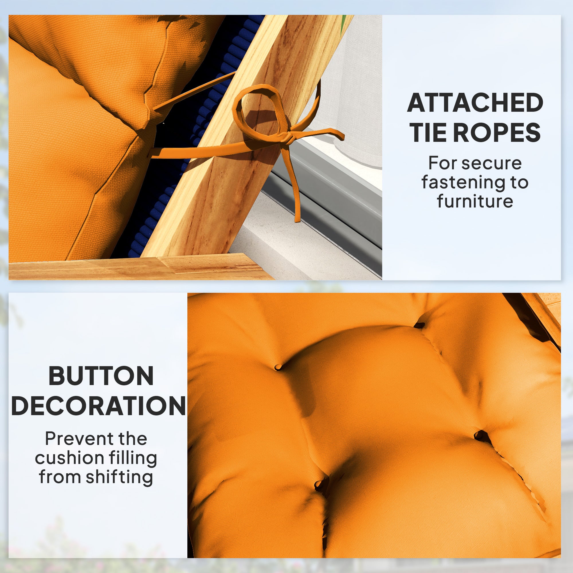 Outsunny 115 x 56cm Rocking Chair Padded Seat Cushion - Orange