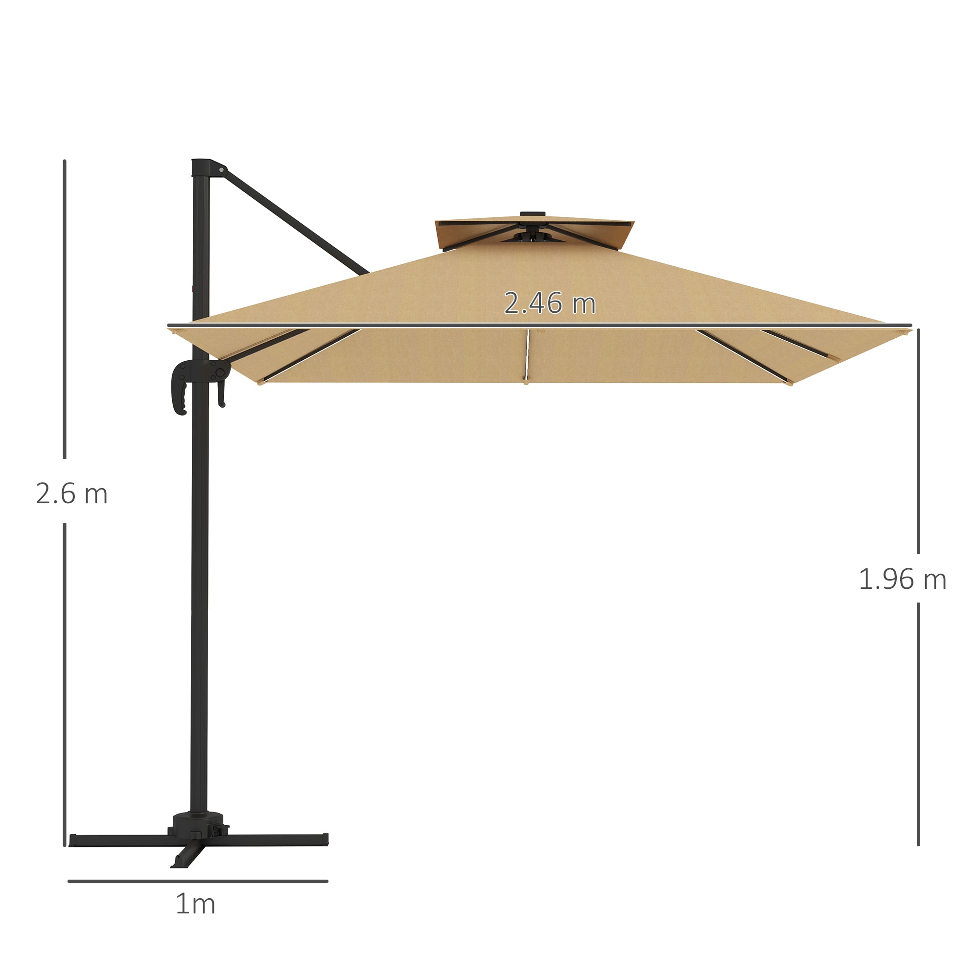 Outsunny 2.5m Cantilever Parasol with Solar Powered LED Lights, 360√Ç¬∞ Rotation, Tilt Adjustment, Crank Handle, Khaki