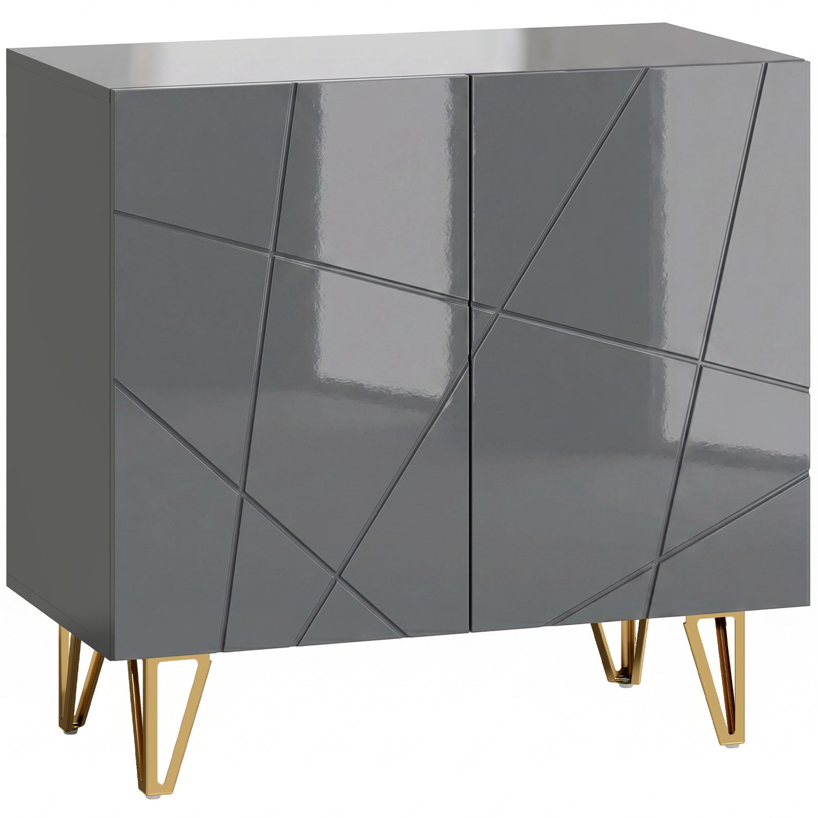 HOMCOM Modern Luxe High Gloss Sideboard, with Hairpin Legs - Grey
