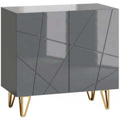 HOMCOM Modern Luxe High Gloss Sideboard, with Hairpin Legs - Grey