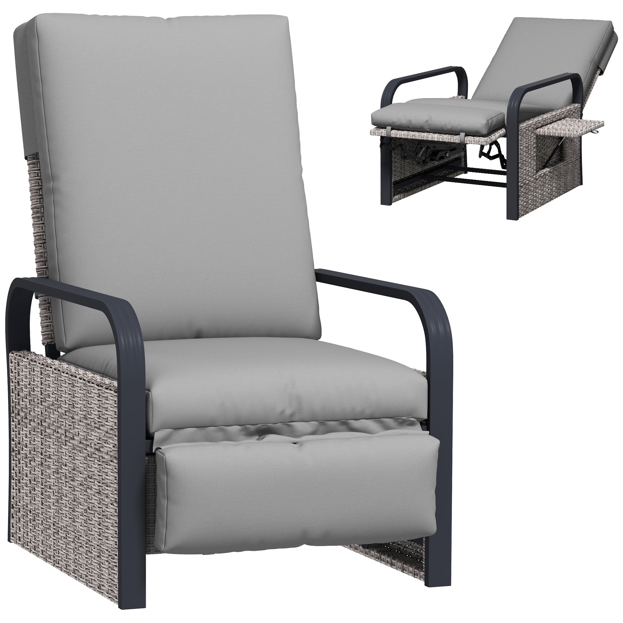 Outsunny 140√Ç¬∞ Reclining Rattan Armchair - Mixed Grey