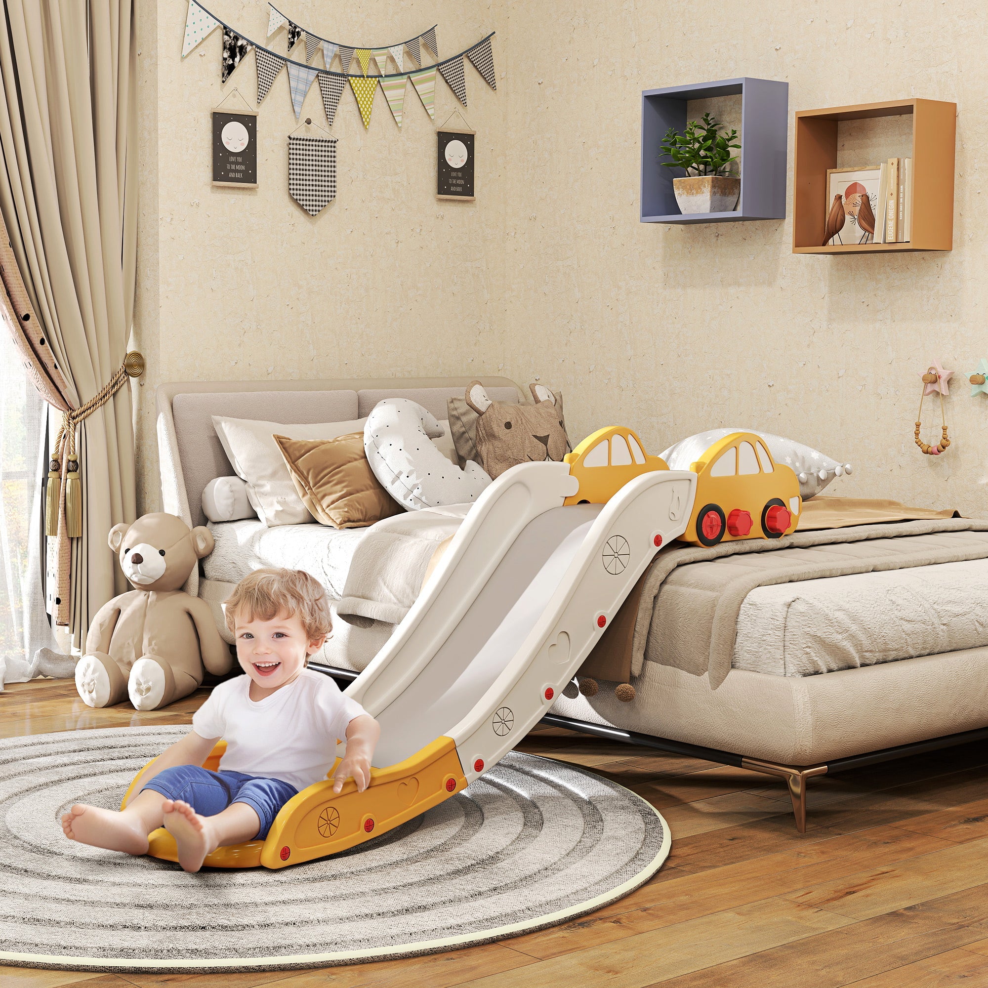 AIYAPLAY Kids Slide for Bed, Sofa, with Extended Length, Easy to assemble and Store, Yellow