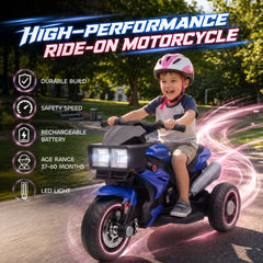 AIYAPLAY Kids Electric Motorcycle Ride-On Toy, 3-Wheel Battery-Operated Motorbike with Horn, Toddler Ride On Bike, Blue