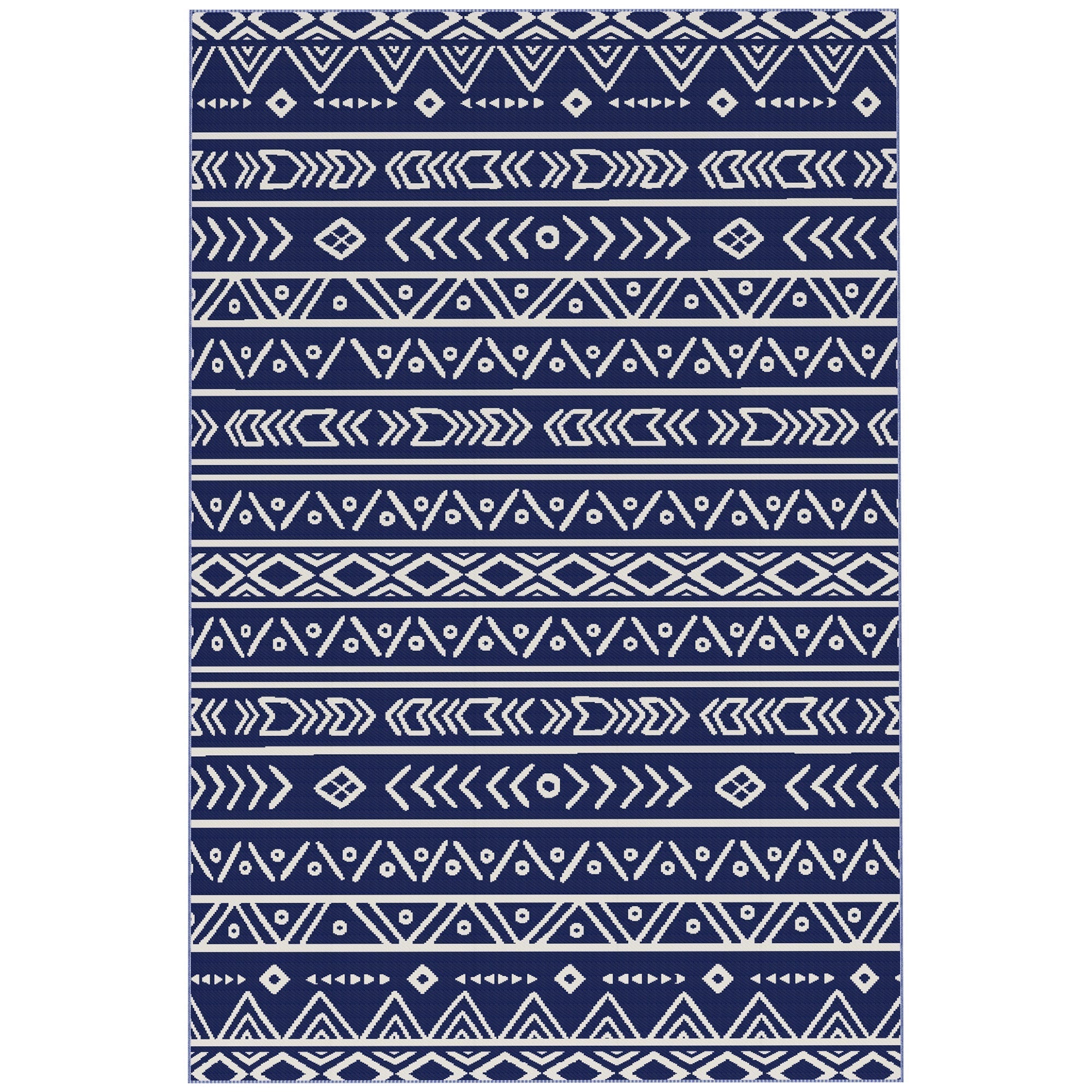 Outsunny Reversible Outdoor Rug with Carry Bag, Waterproof Plastic Straw Mat for Garden, Deck, RV, Picnic, Beach, Camping, 182 x 274cm, Dark Blue and White