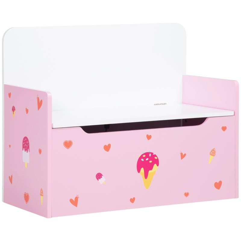 2-in-1 Kids Storage Bench, Toy Box w/ Safety Rod - Pink