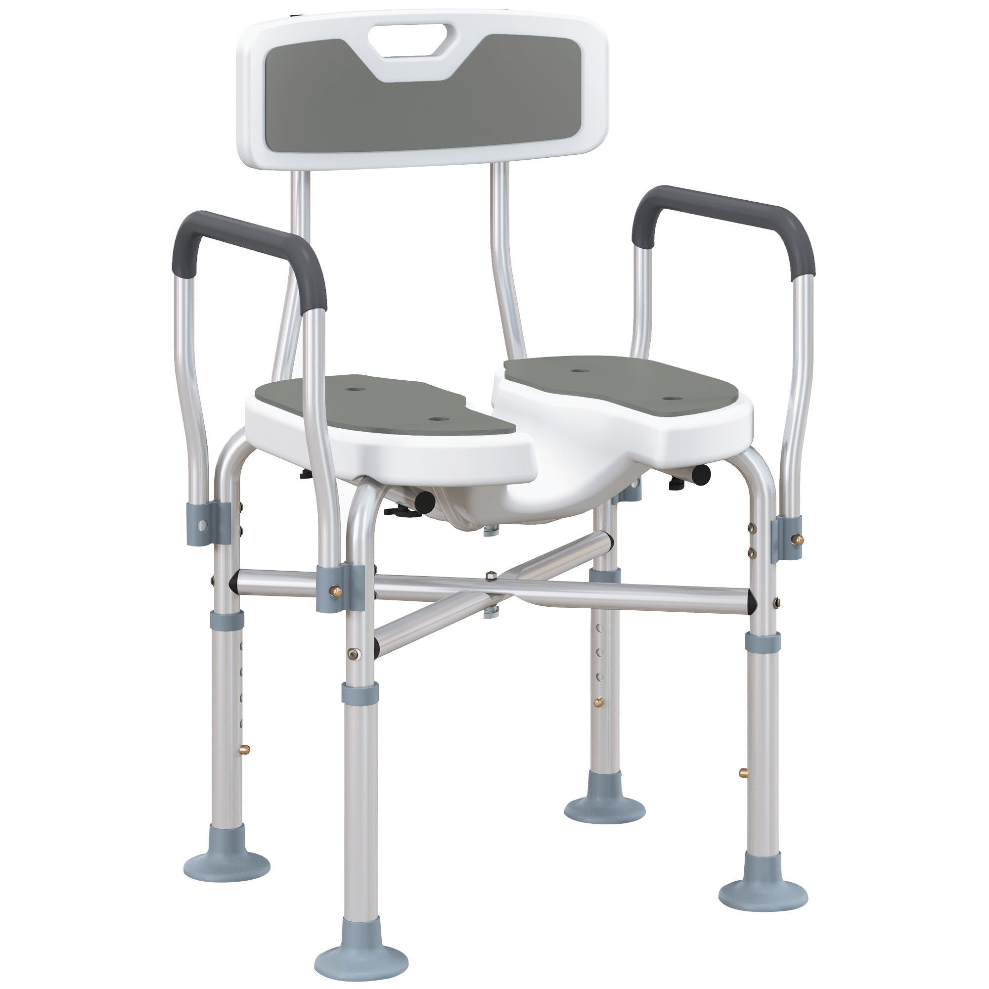 HOMCOM Shower Chair with Upgraded U-shaped Seat and Reinforced Crossbars, Height Adjustable Padded Bath Chair with Non-slip Feet for Elderly Seniors Disabled Handicap, Tool-Free Assembly, Grey