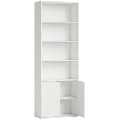 HOMCOM 6-Tier Tall Bookcase, Bookshelf with 4 Open Shelves and Double Door Storage Cabinet, Freestanding Display Rack for Living Room, Bedroom, Home Office, Study, 59 x 29 x 180cm, White