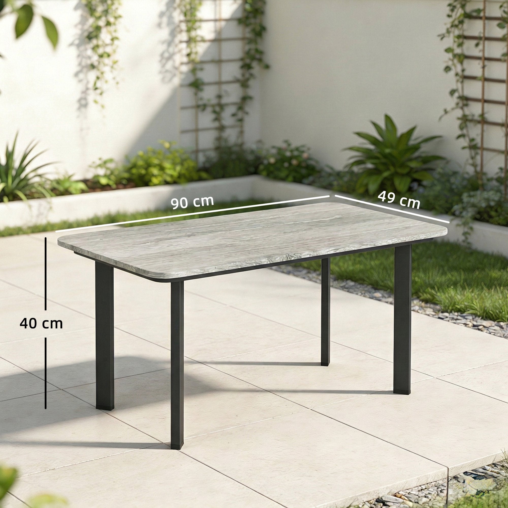 Outsunny Outdoor Garden Coffee Table, Garden Table with Slatted Wood Plastic Composite Top and Metal Frame, Grey