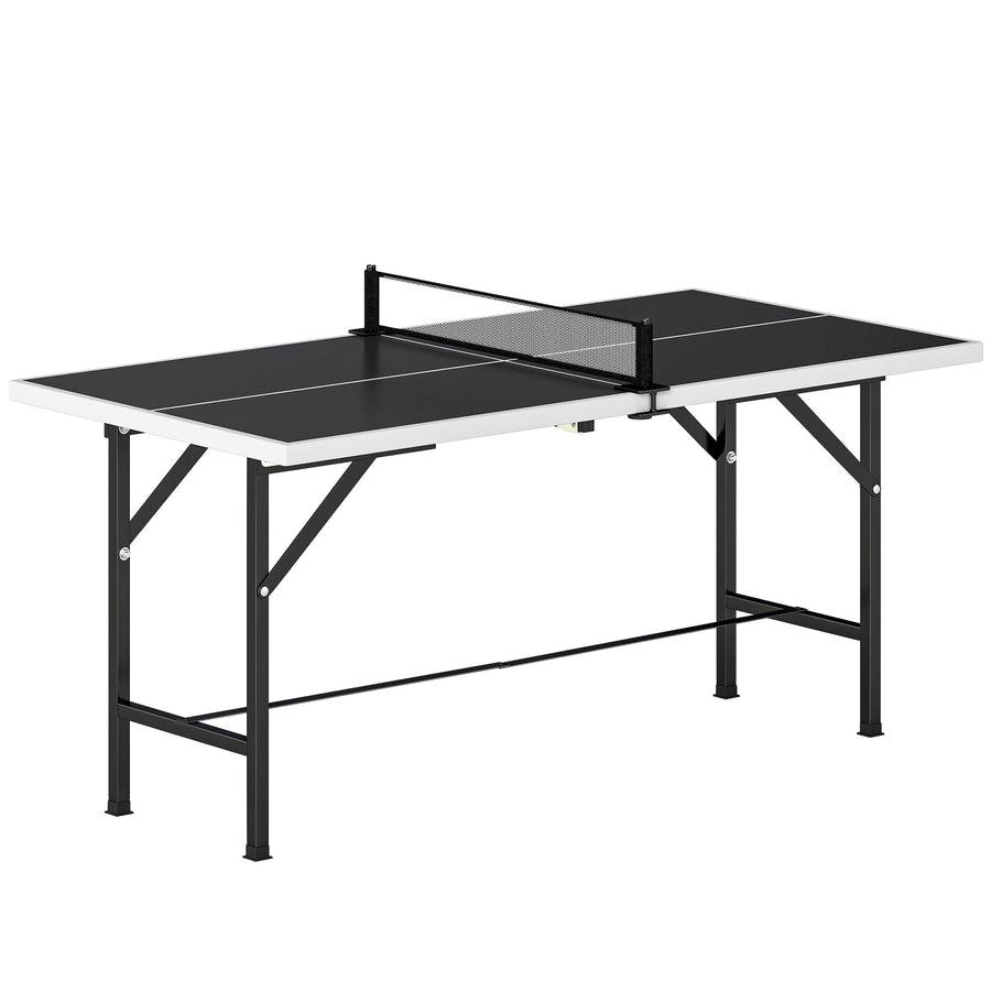 SPORTNOW 5ft Mid-Size Table Tennis Table, Ping Pong Table with Net, 2 Table Tennis Paddles and 3 Balls for Indoor Game, Black