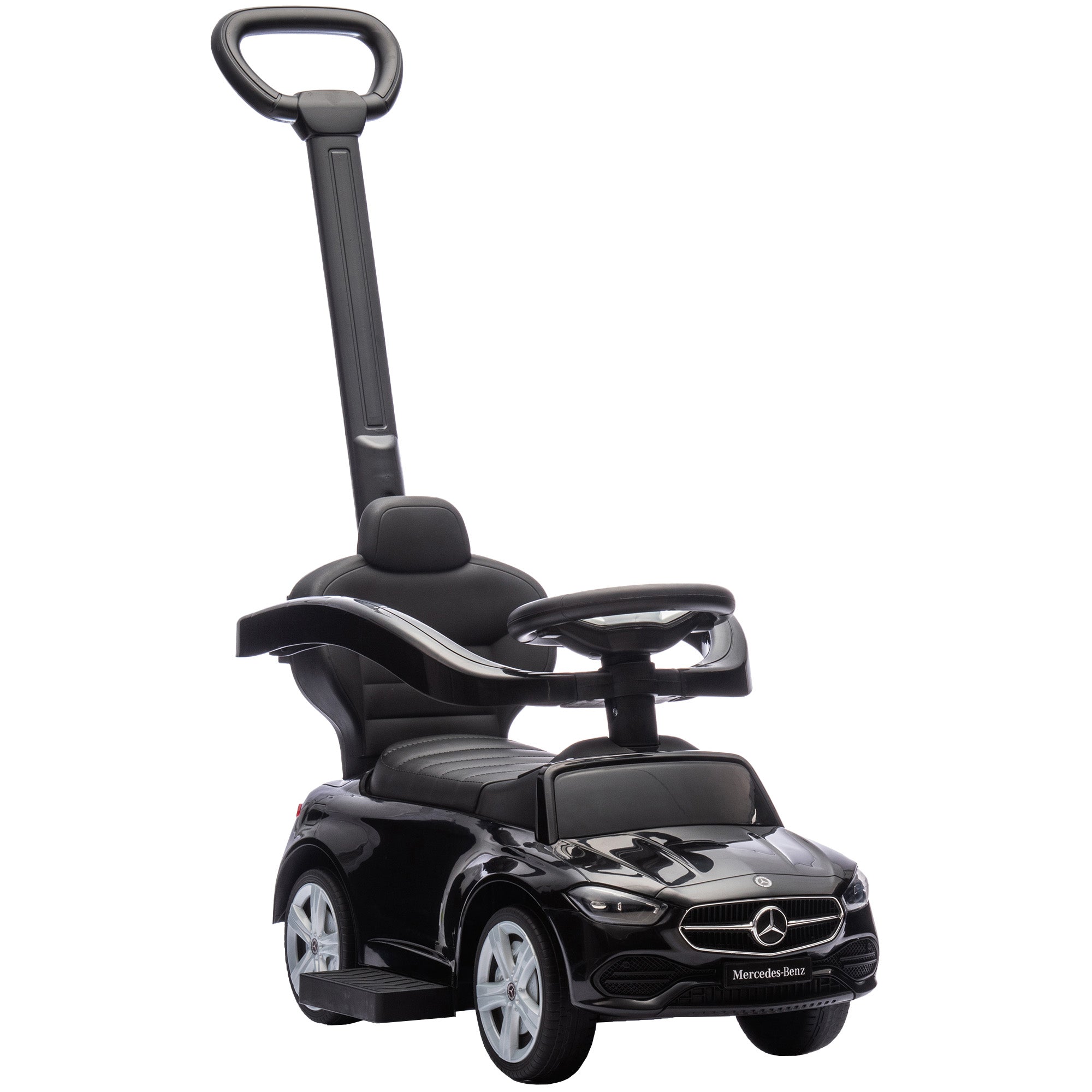 AIYAPLAY 2 in 1 Baby Ride on Push Car Mercedes-Benz C-Class Licensed Walker Foot to Floor Push-Along with Removable Handle, Black
