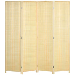 HOMCOM 4 Panel Folding Room Divider Screen, Wall Panel Privacy Furniture, Freestanding Paravent Partition Separator for Living Room, Bedroom and Office, 180 x 180cm, Natural