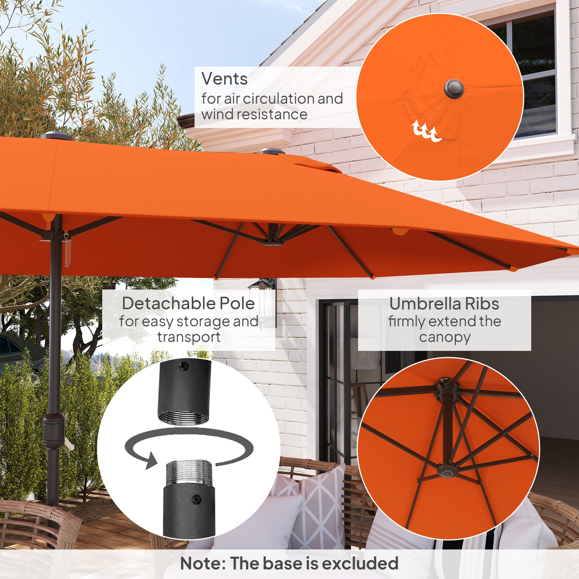 Outsunny 4.6m Double Garden Parasol - Orange