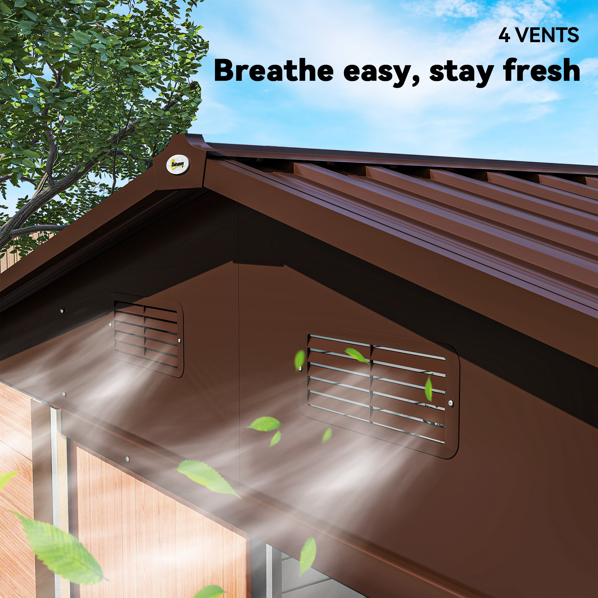 Outsunny 9 x 6ft Galvanised Steel Shed - Brown Wood-Effect