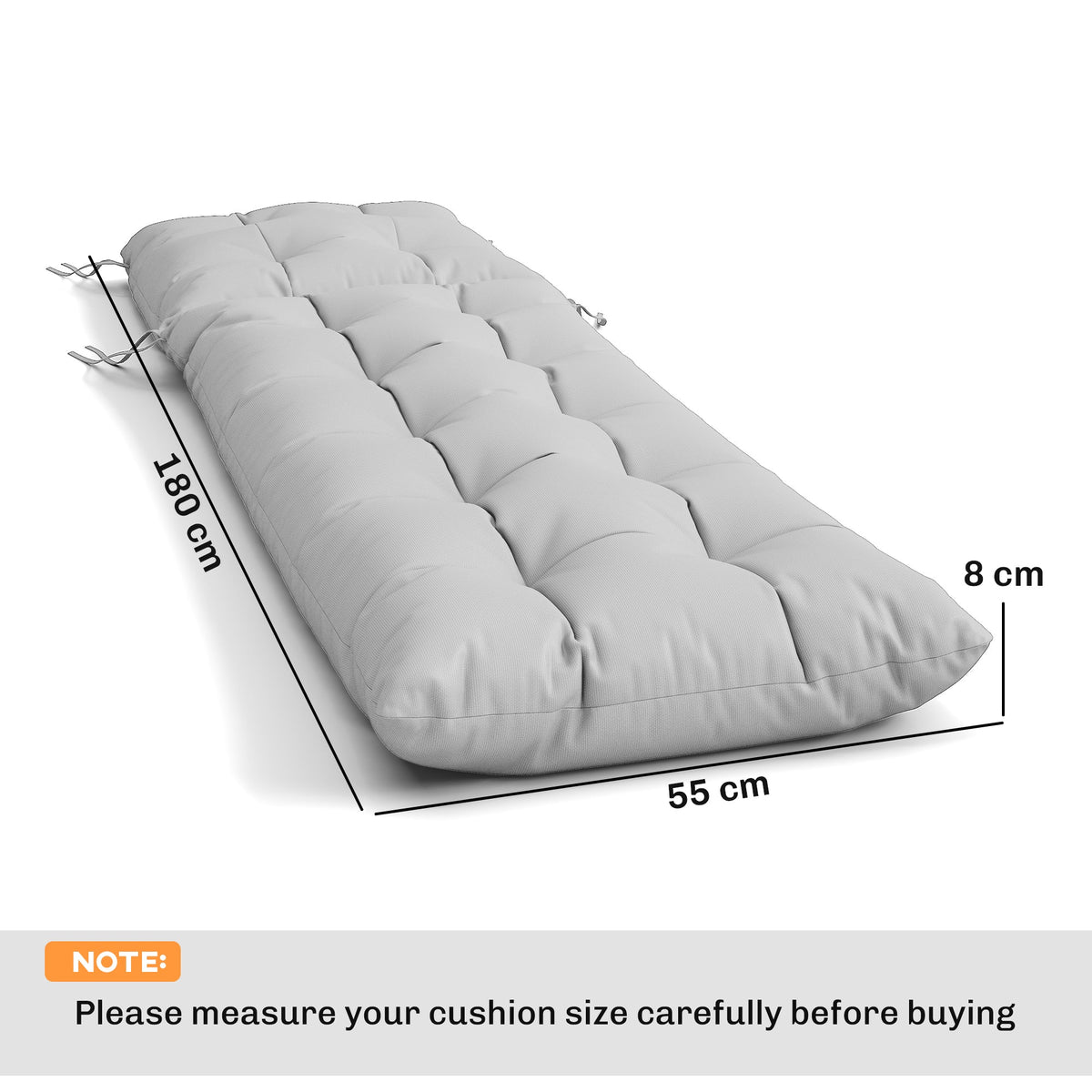 Outsunny Sun Lounger Cushions Only, Garden Lounge Chair Cushions Set of 2, Sunbed Replacement Pads with 4 Ties, Light Grey