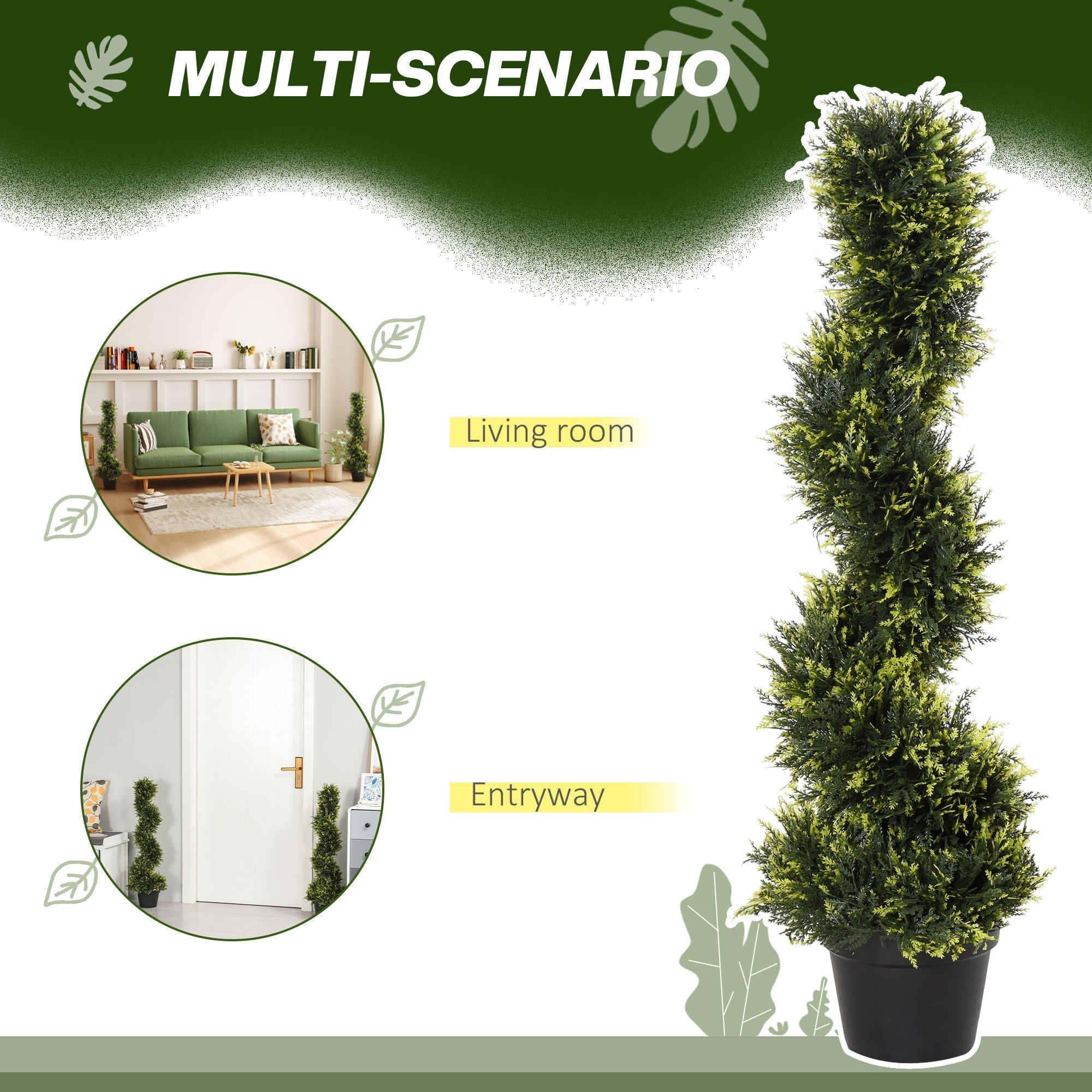 Outsunny 90cm/3FT Artificial Trees, Spiral Topiary Trees w/ Pot Set Of 2, Fake Indoor Greenery Plant Home Office Garden Decor Green