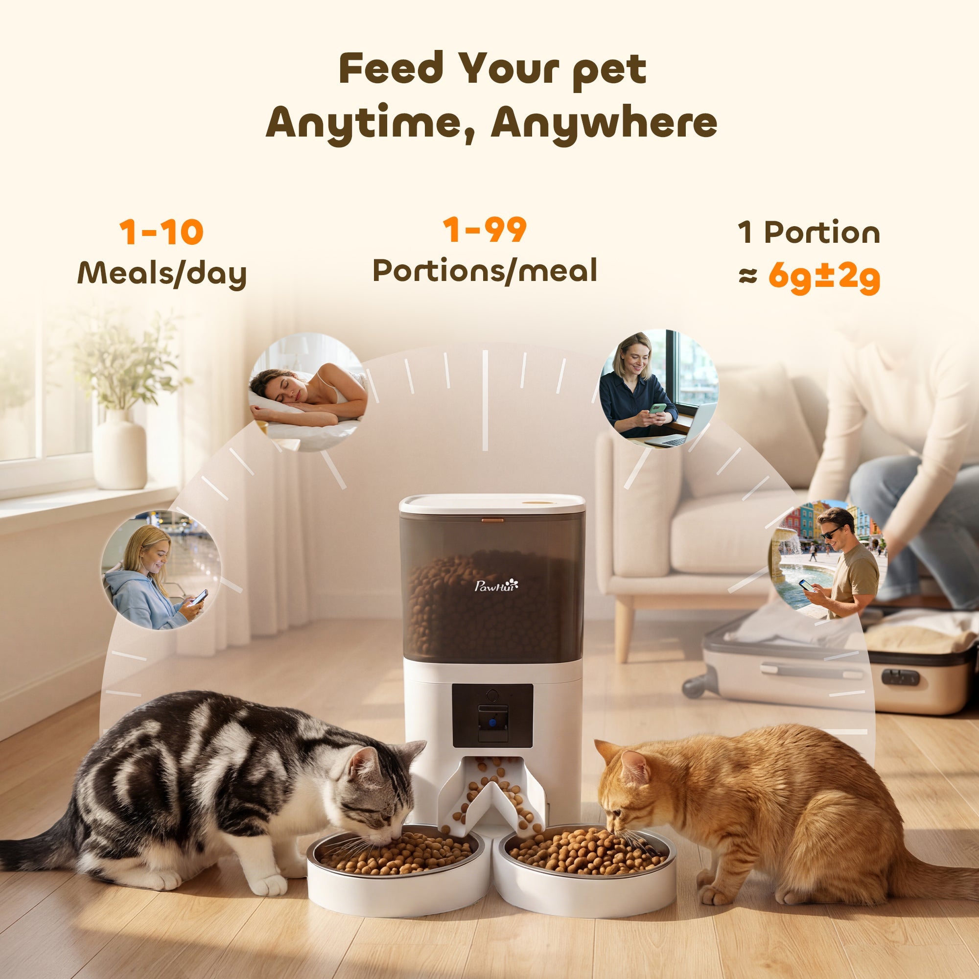 PawHut Automatic Cat Feeder for 2 Cats with HD Cameraï¼2.4G & 5G WiFi Pet Food Dispenser 6L APP Control