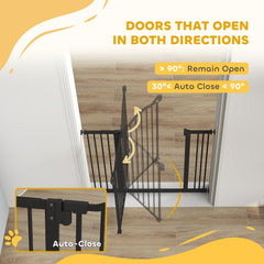 PawHut Metal 74-87cm Adjustable Pet Gate Safety Barrier w/ Auto-Close Door Black