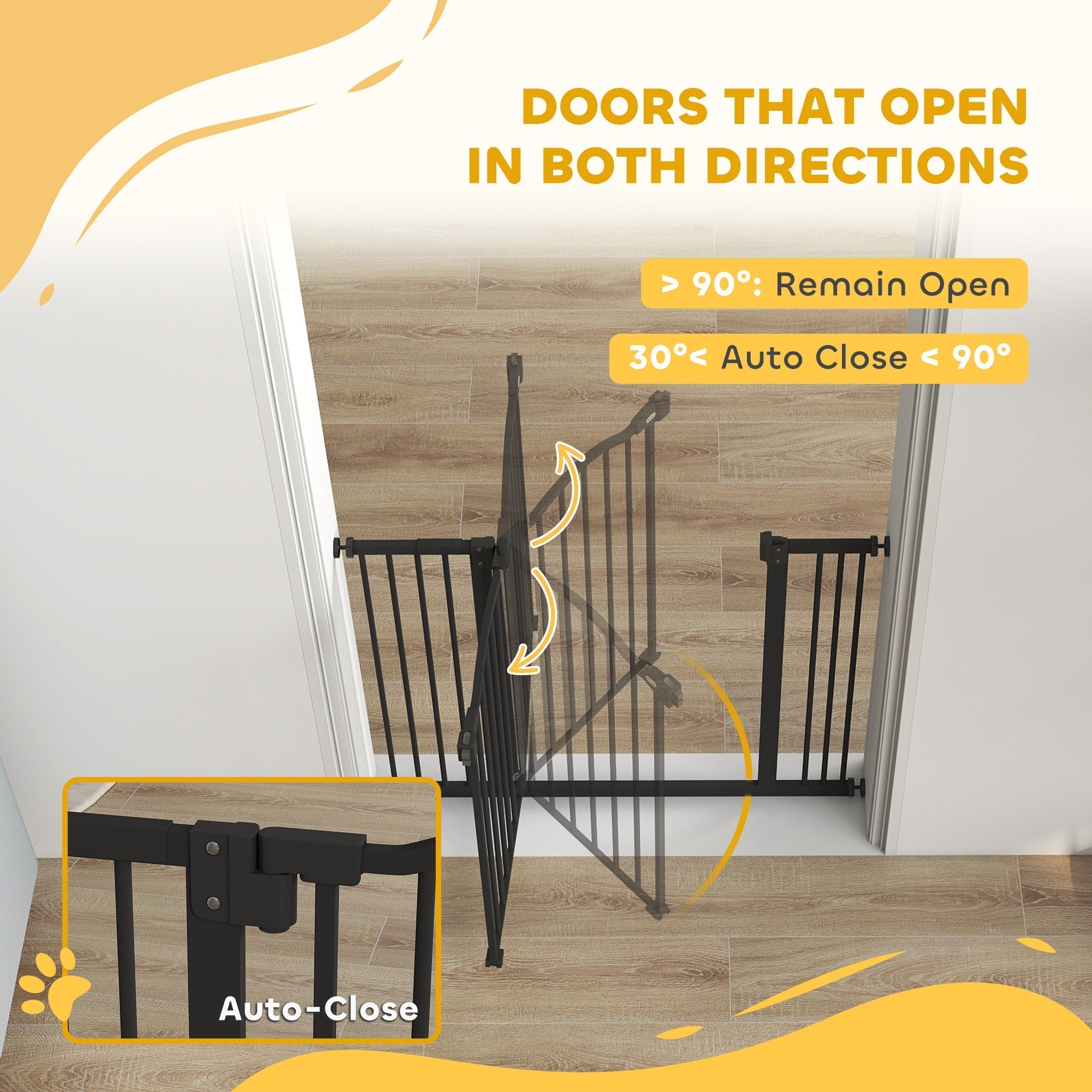 PawHut Metal 74-87cm Adjustable Pet Gate Safety Barrier w/ Auto-Close Door Black