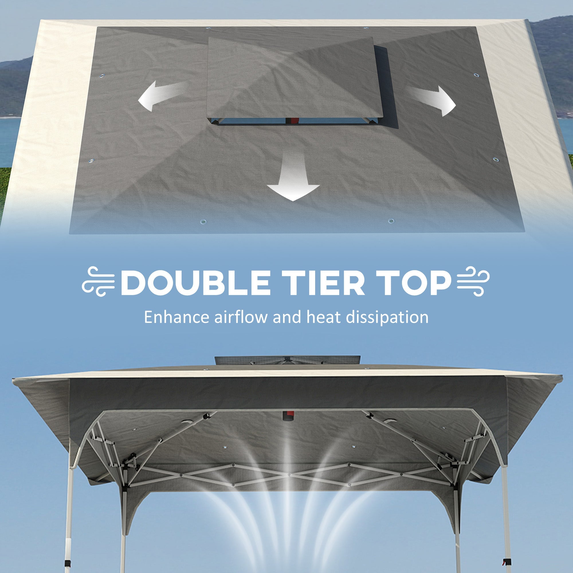 Outsunny 3.5 x 3.5 m Pop Up Gazebo with One-Push Setup, UPF50+ Double Tier Garden Party Tent Marquee with Carry Bag, Dark Grey