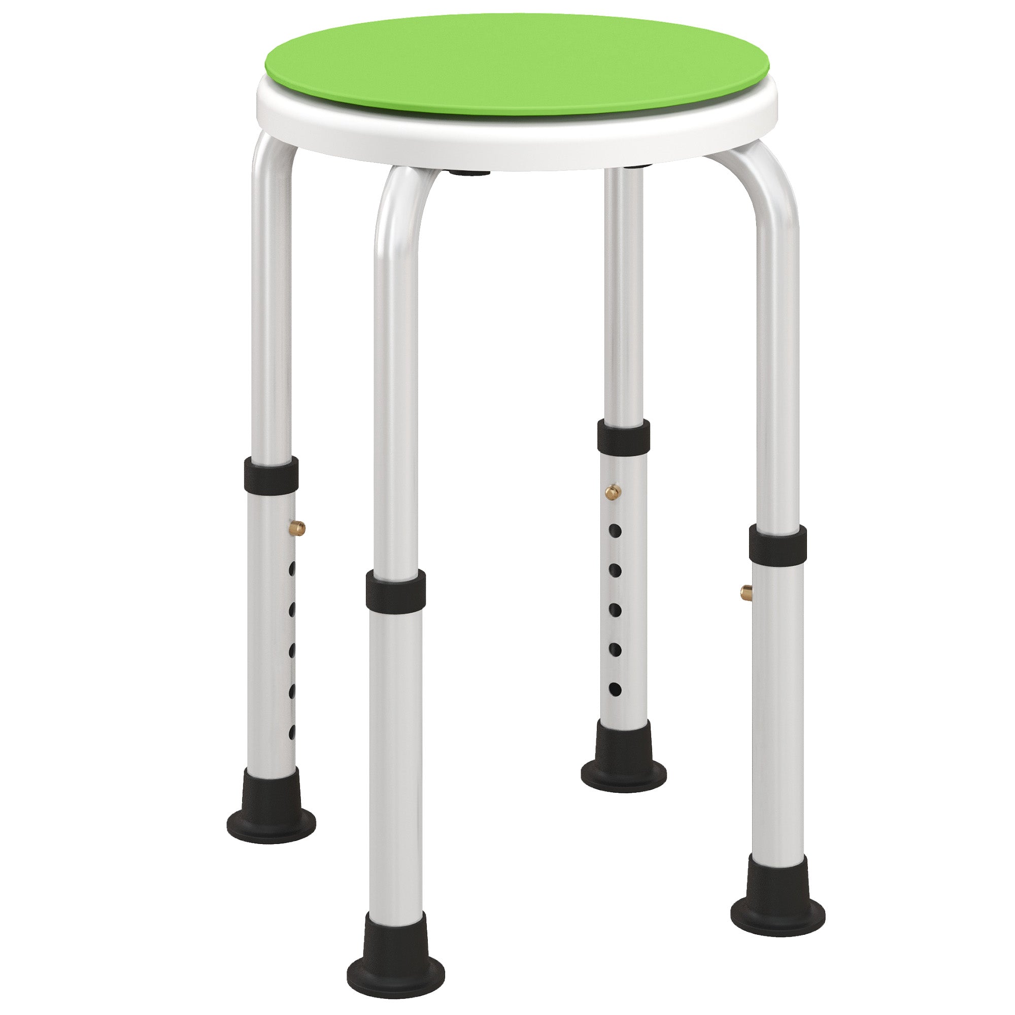 HOMCOM 360  Swivel Shower Chair, Height Adjustable Aluminium Shower Stool with Non-Slip Feet for Disabled, Elderly, Green