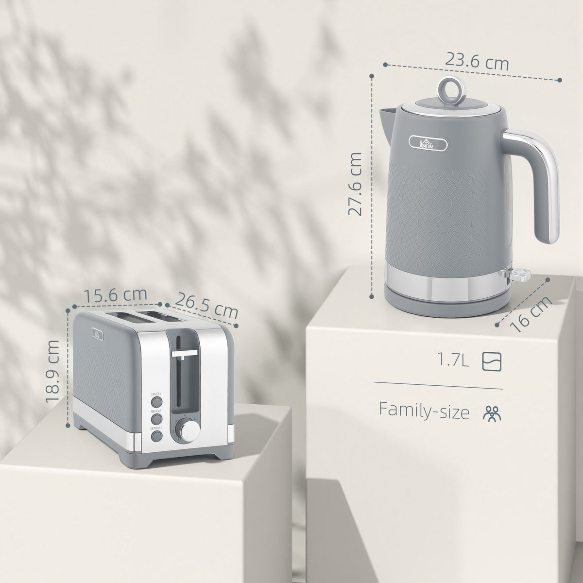 HOMCOM Sleek Textured Kettle and Toaster Set - Grey