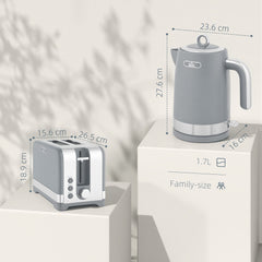 HOMCOM Sleek Textured Kettle and Toaster Set - Grey