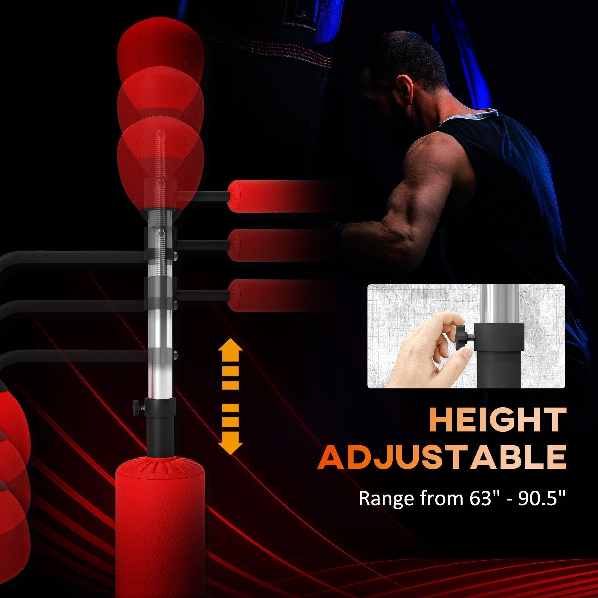 HOMCOM 4-in-1 Boxing Punching Bag, Freestanding with 2 Speed Bals, 360 Reflex Bar, 160-230cm Adjustable Height, Red