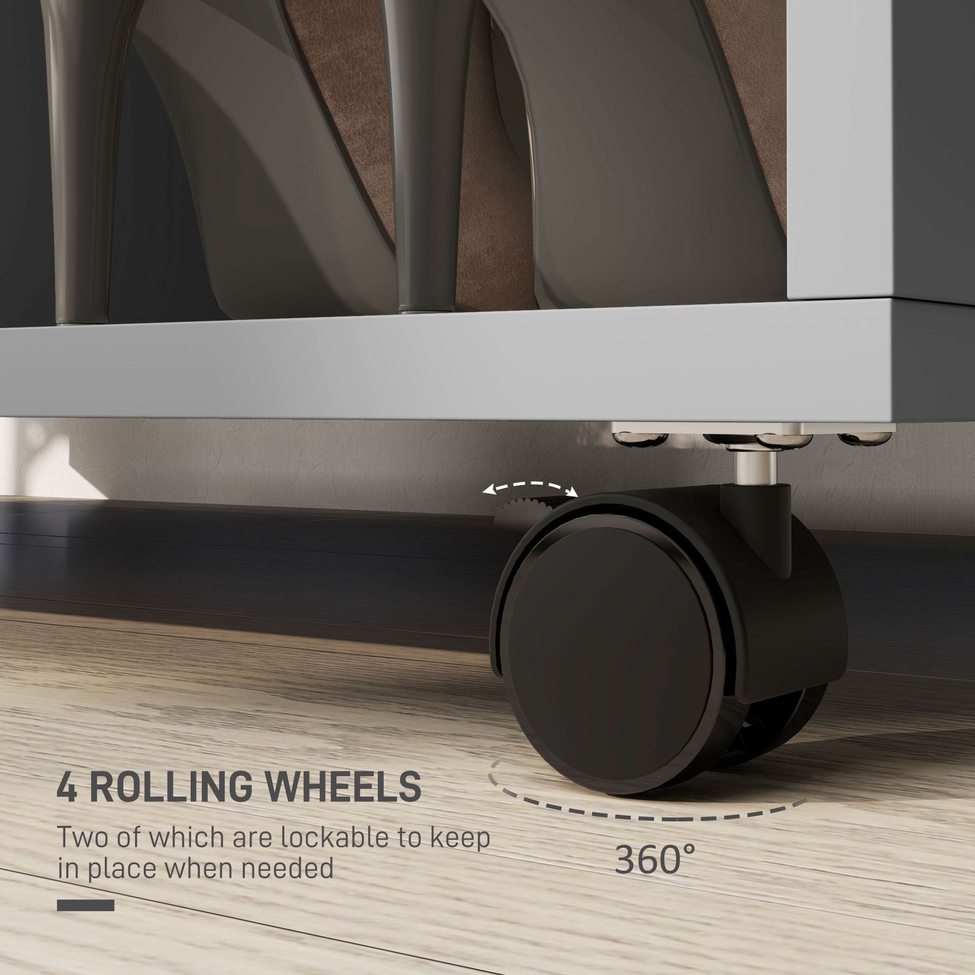 HOMCOM Open Wardrobe on Wheels, Bedroom Wardrobe with Clothes Hanging Rail, 2 Storage Shelves, Mobile Garment Rack for Cloakroom, Hallway, Grey