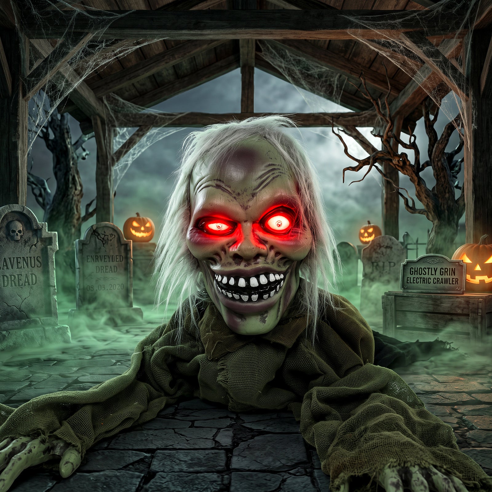 HOMCOM Halloween Decoration Halloween Animatronic Crawling Zombie with Light-Up Eyes and Creepy Sound