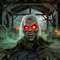 HOMCOM Halloween Decoration Halloween Animatronic Crawling Zombie with Light-Up Eyes and Creepy Sound