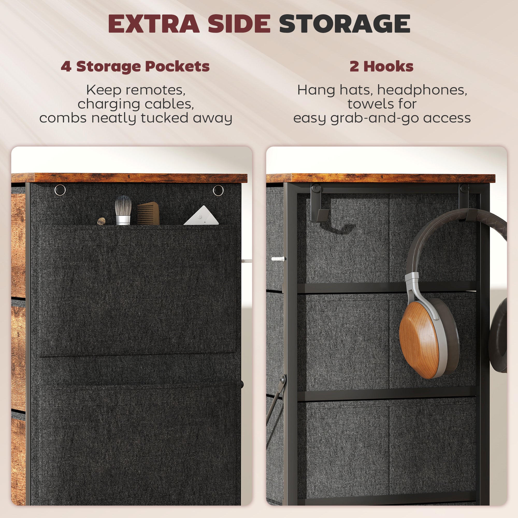 HOMCOM Chest of Five Fabric Drawers - Rustic Brown