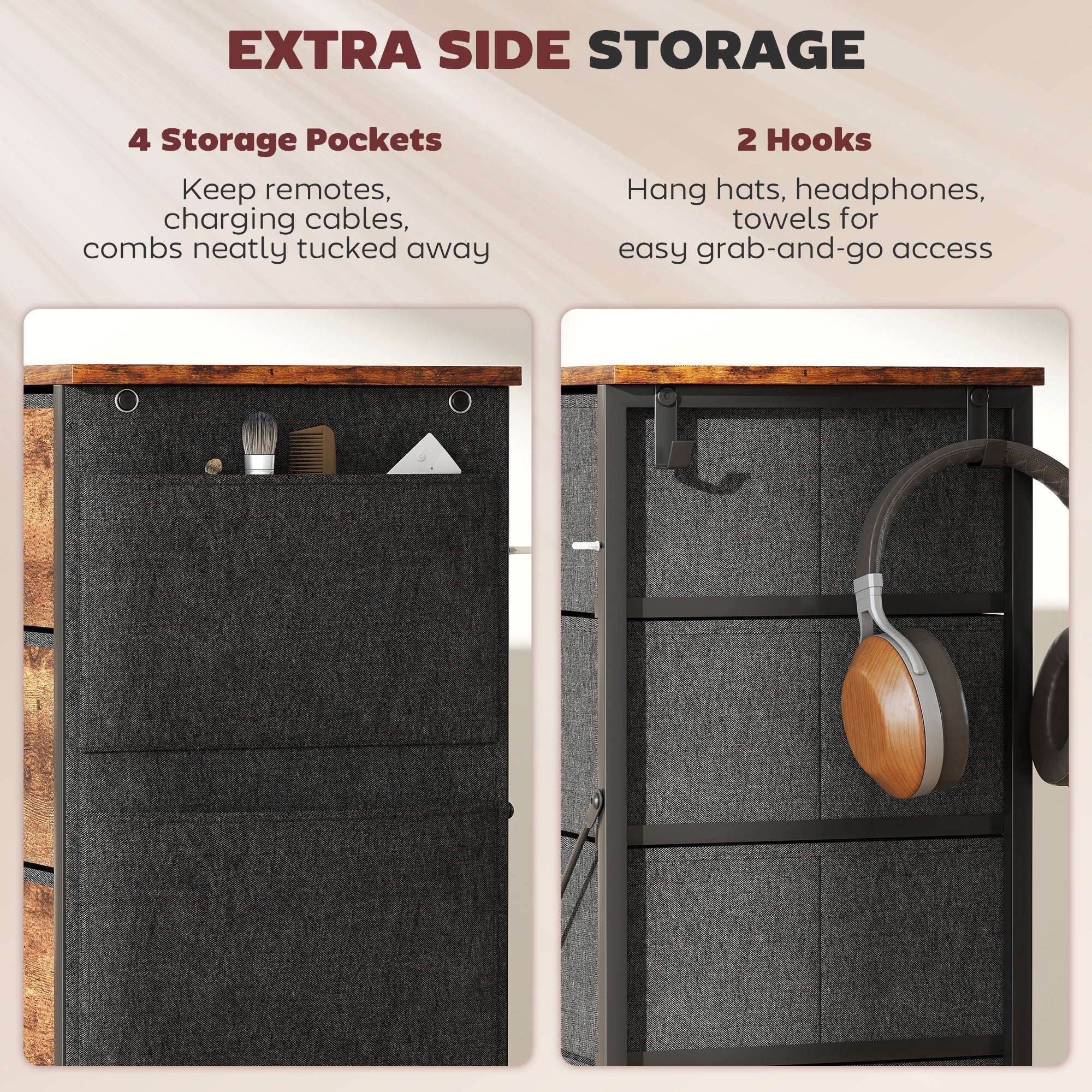 HOMCOM Chest of Five Fabric Drawers - Rustic Brown
