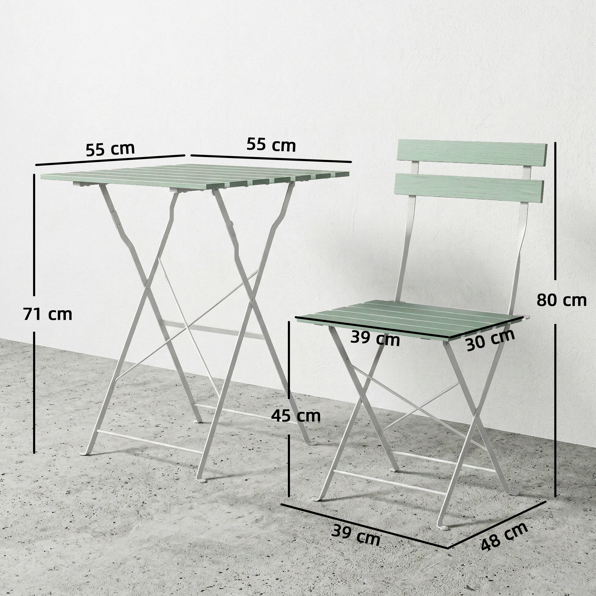 Outsunny Outdoor Bistro Set Folding Patio Furniture Set with 2 Chairs Table for 2 People White and Green