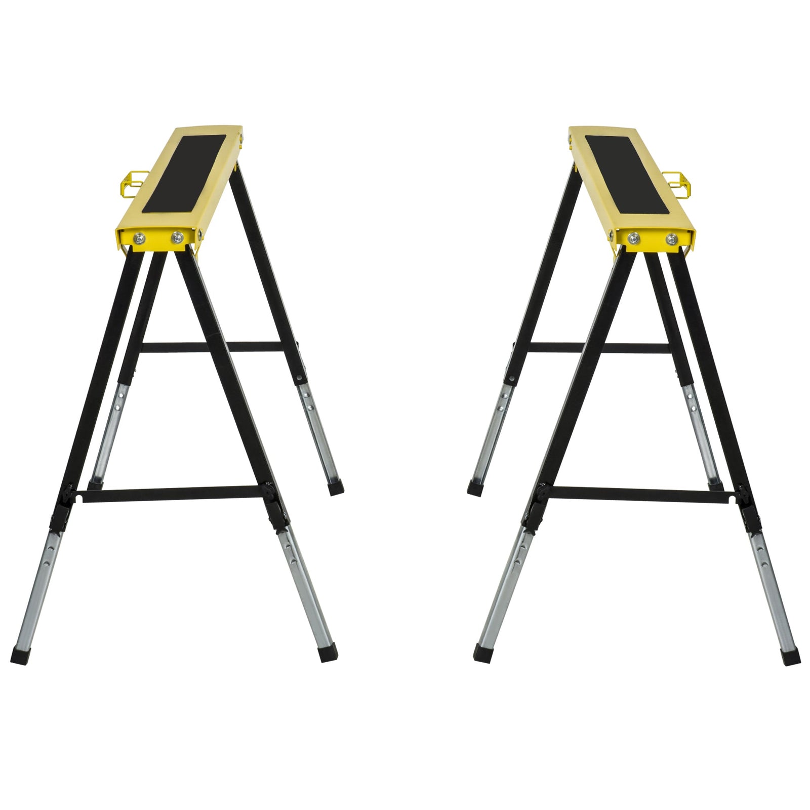DURHAND 2PCS Saw Horse Twin Pack Folding Workbench Adjustable Metal Trestle Stands with Non-slip EVA Surface for Sawing Work Max Load 100kg