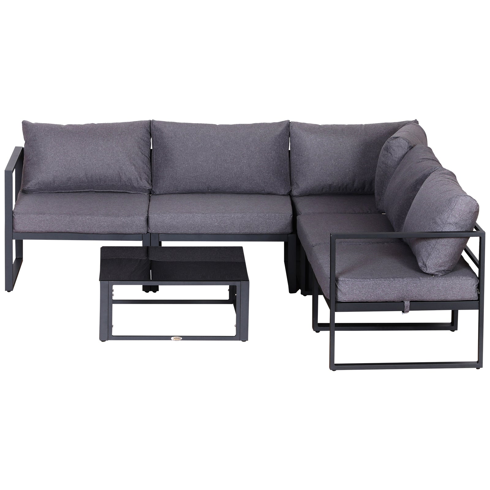 Outsunny 6 PCs Outdoor Indoor Sectional Corner Sofa Set Thick Padded Cushions Aluminium Frame 5 Seaters 1 Coffee Table Grey