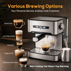 HOMCOM Espresso Machine, 20-Bar Semi Automatic Cappuccino Coffee Maker with Frother Wand, 1.6 L Water Tank, Black and Silver