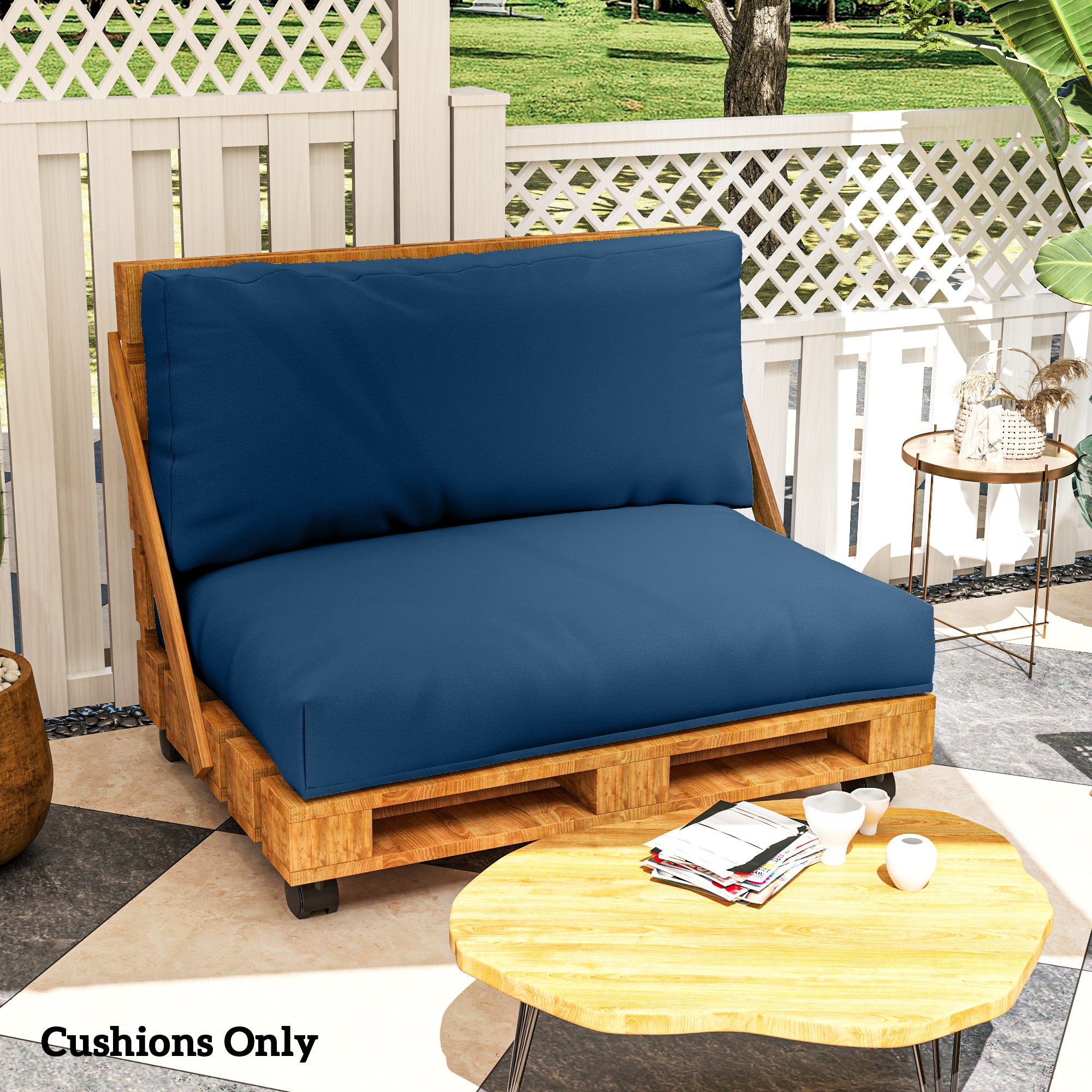 Outsunny Two Piece Seat Pallet and Back Cushions - Navy Blue