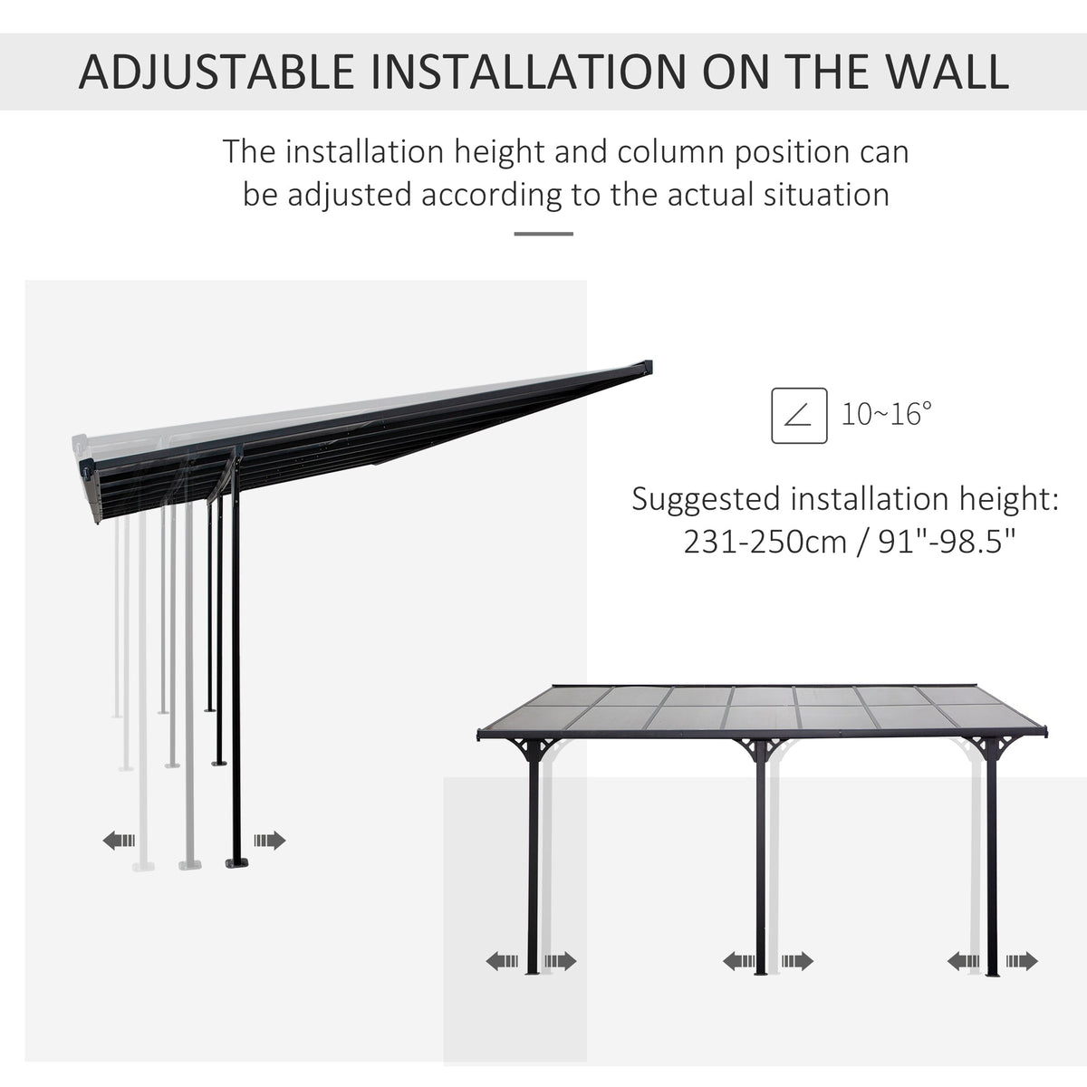 Outsunny 4.35 x 3m Outdoor Patio Gazebo Pergola, Retractable Pergola Canopy Aluminum Post & PC Roof,  Grey