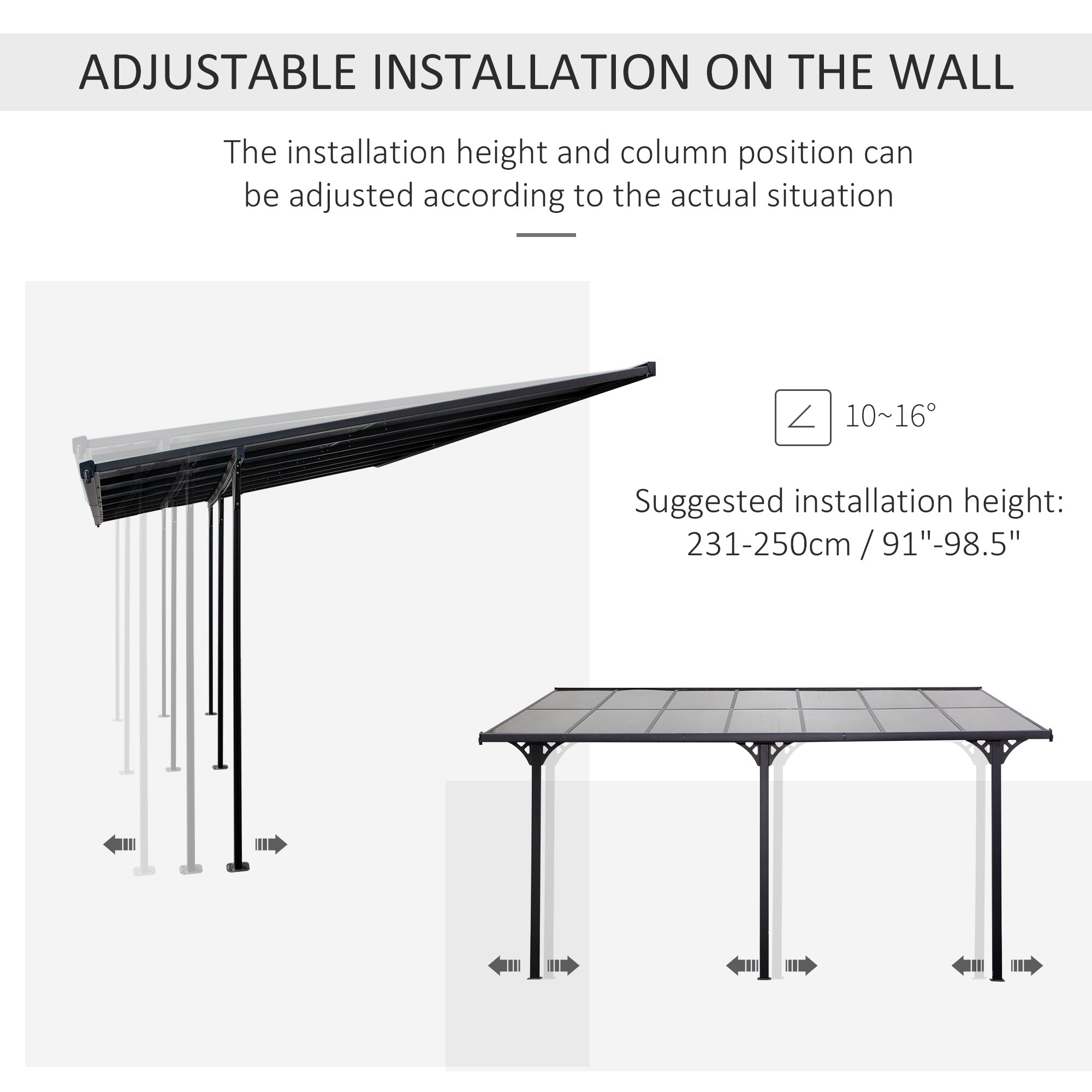 Outsunny 4.35 x 3m Outdoor Patio Gazebo Pergola, Retractable Pergola Canopy Aluminum Post & PC Roof,  Grey