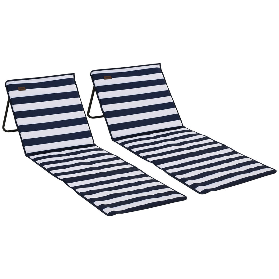 Outsunny Set of 2 Foldable Garden Beach Chair Mat, Outdoor Sun Lounger Seats with Adjustable Back, Magazine Pocket, Carry Bag