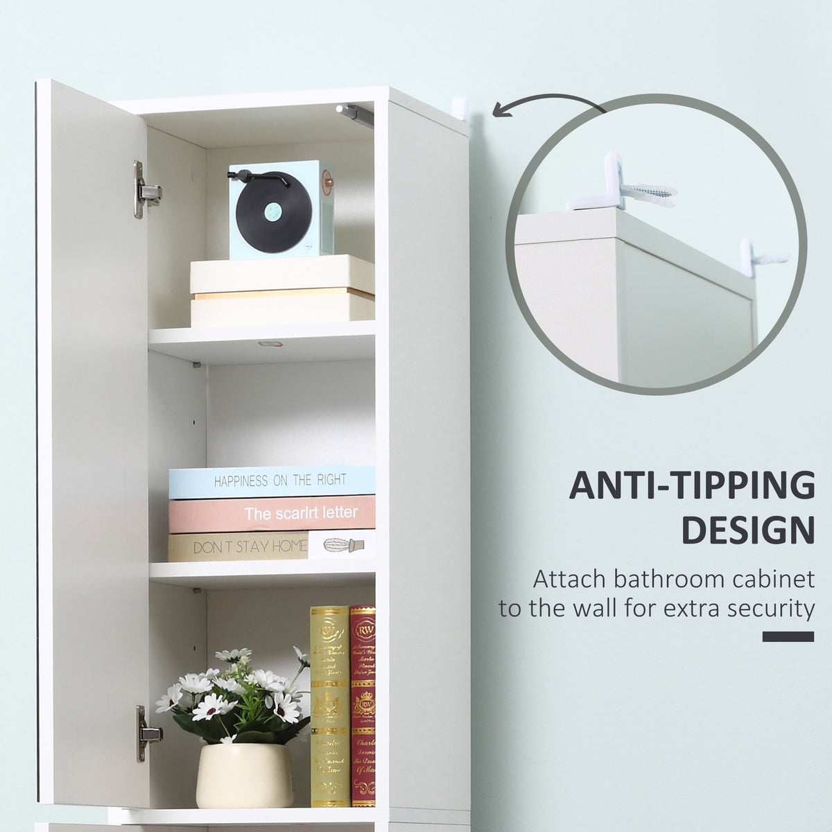kleankin Tall Bathroom Cabinet with Mirror and Adjustable Shelf - White