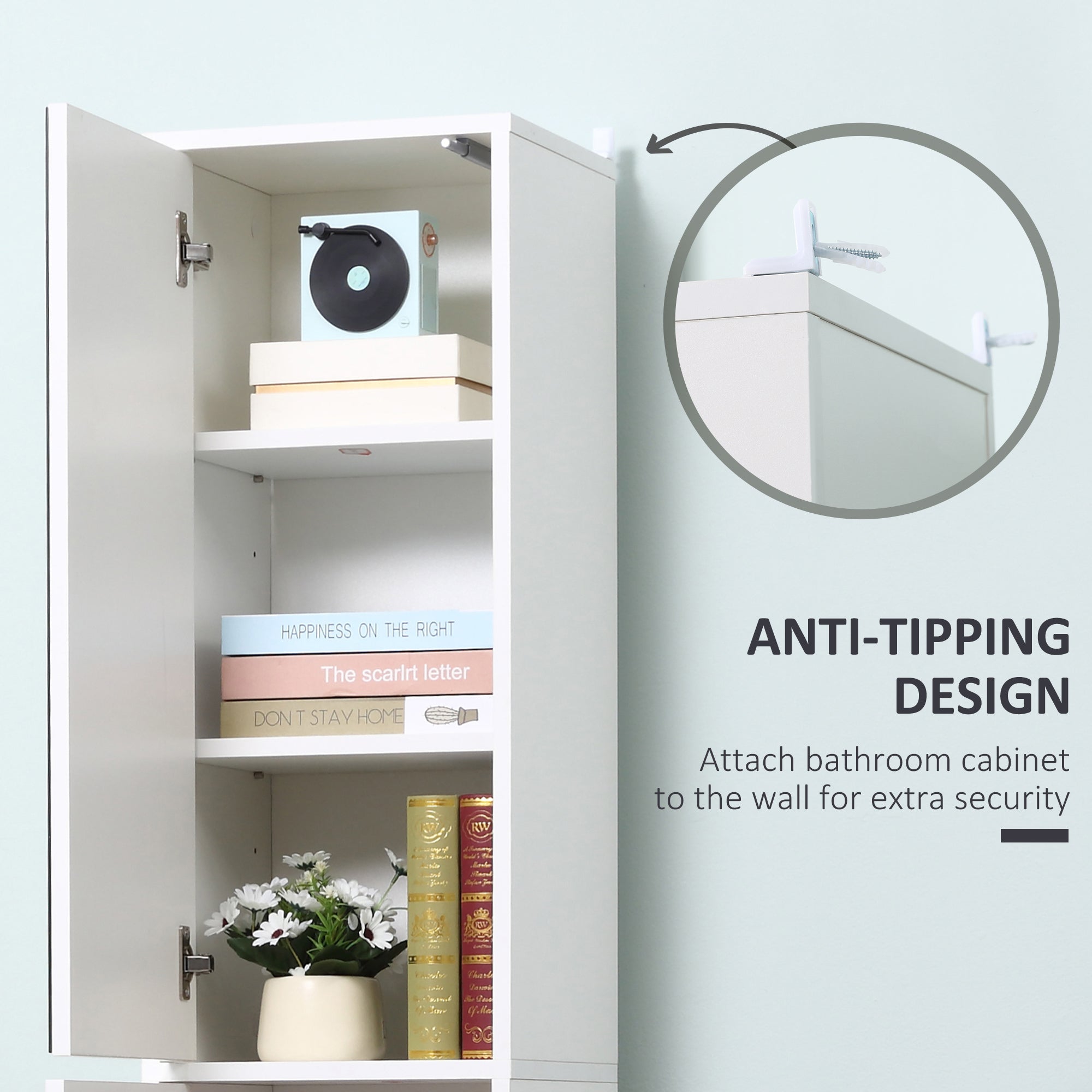 kleankin Tall Bathroom Cabinet with Mirror and Adjustable Shelf - White