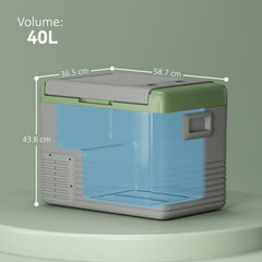 Outsunny 40L Portable Car Refrigerator - Light Green and Grey